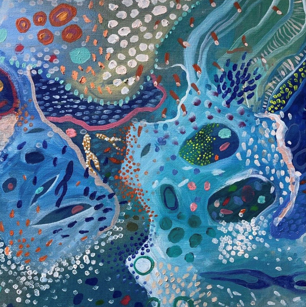 "Deep Blue" Original oil on linen framed in pale oak float frame