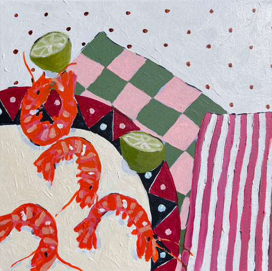 Prawns on checkered cloth