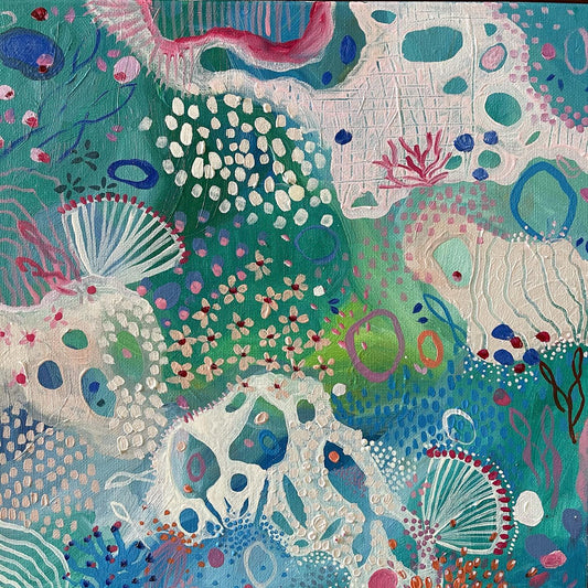 "Submerged" original oil on canvas framed in oak 30x30cm