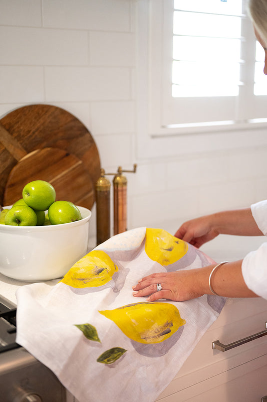 “ Lemons” 100% Linen tea towel