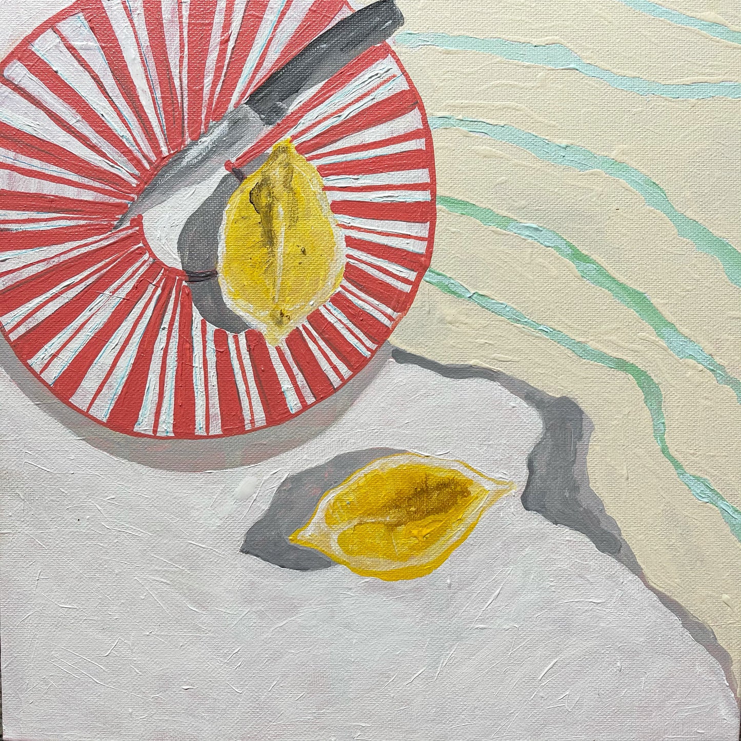 "Lemon and stripes" 30x30cm Available for purchase through Walcha Gallery of Art