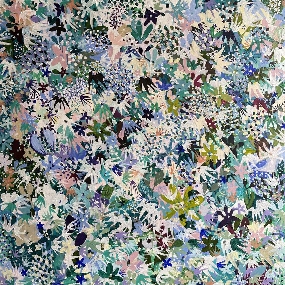 "Blue Confetti flowers" 102x102cm